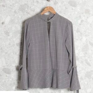 Chic Gray Women's Blouse with Bell Sleeves